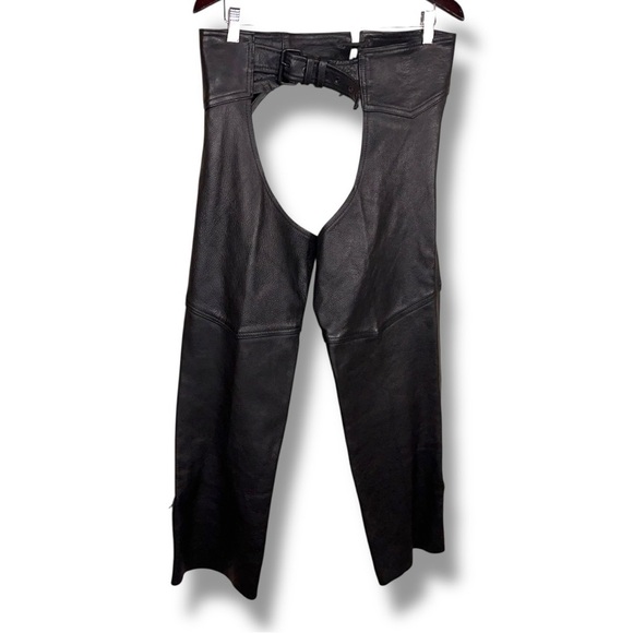 Mens Medium Hot Leathers Black Leather Chaps Biker Adjustable Fit Classic Unisex - Picture 1 of 10